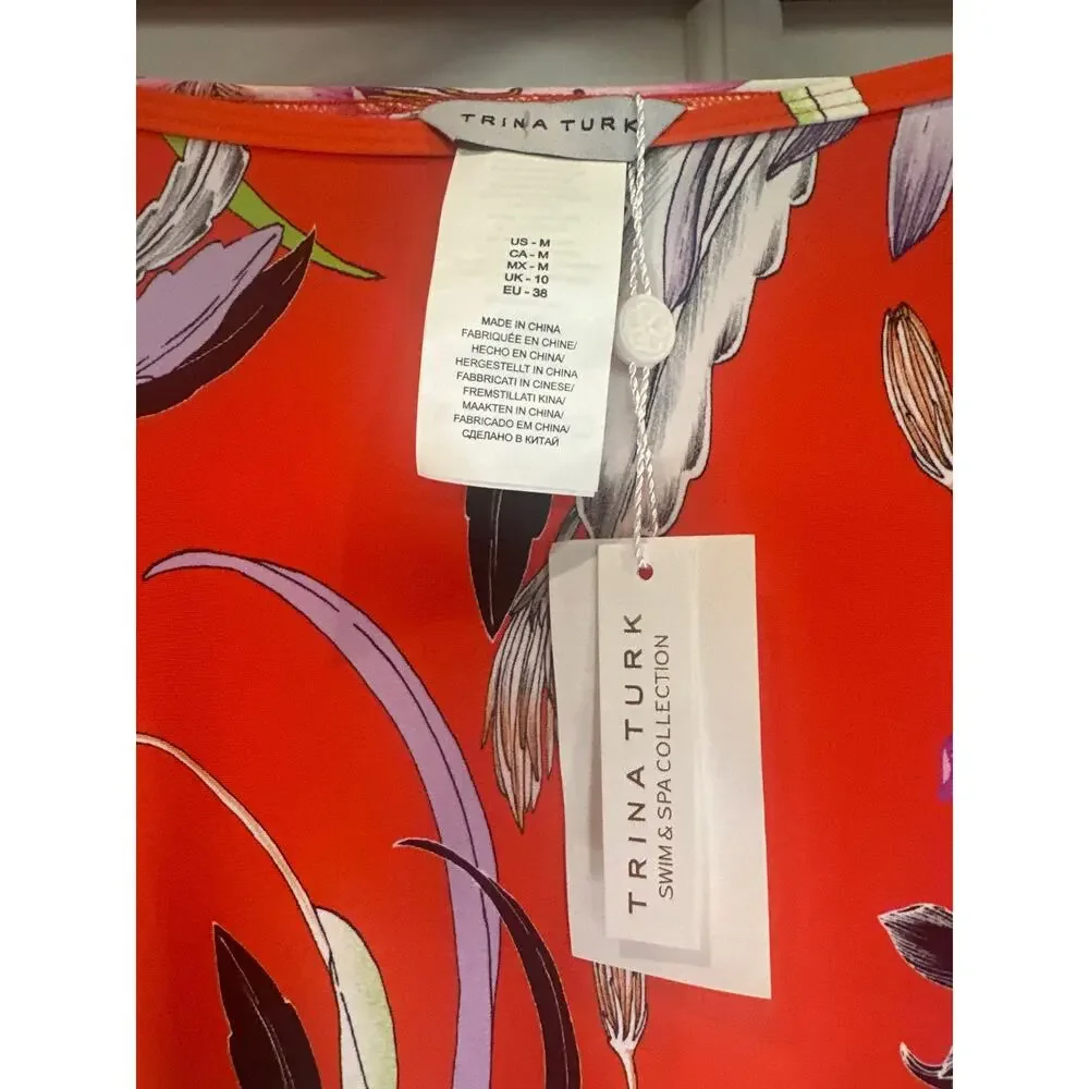 Trina Turk NWT Swim and Spa Collection Red with Multicolor Floral Swim Coverup